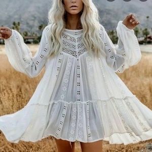 Free People White Gauze Tunic with Lace Size S